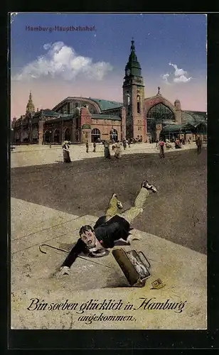 AK Hamburg-St.Georg, Gestürzter Reisender vor dem Hauptbahnhof