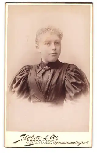 Fotografie Stober & Co., Stuttgart, Gymnasiumstr. 6, Portrait blonde junge Schönheit in prachtvollem Kleid