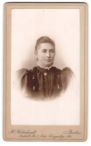 Fotografie H. Haberlandt, Berlin, Anhalt-Str. 2, Dame im Kleid mit Puffärmeln und Brosche