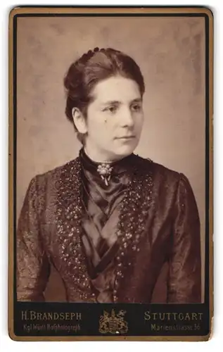 Fotografie Hermann Brandseph, Stuttgart, Marienstrasse 36, Junge Dame im Kleid mit Kragenbrosche