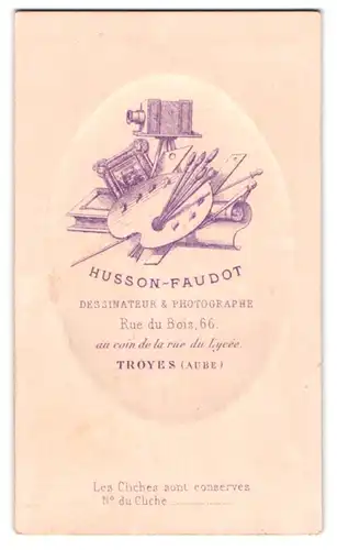 Fotografie Husson-Faudot, Troyes, Plattenkamera mit Fotografie und Maler Utensilien