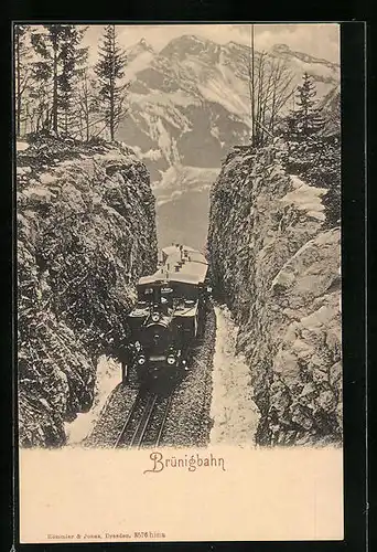 AK Brünigbahn in einem Bergdurchbruch