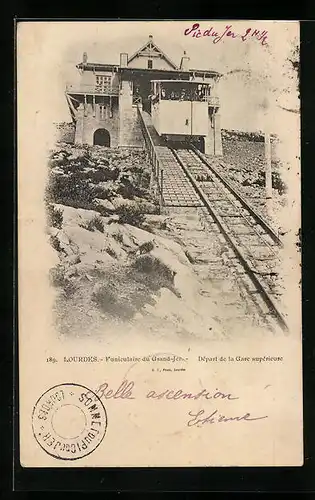 AK Lourdes, Funiculaire du Grand-Jer, Départ de la Gare Supérieure