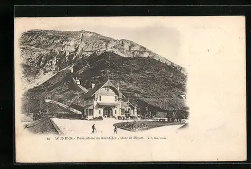 AK Lourdes, Funiculaire du Grand-Jer, Gare de Départ