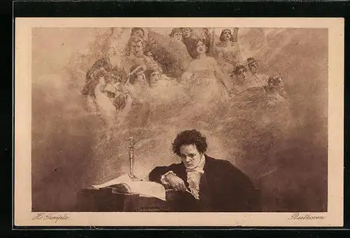 AK Ludwig van Beethoven mit Notenpapier