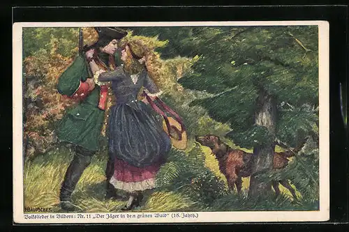 Künstler-AK Hans Baluschek: Jäger mit Dame und Hund