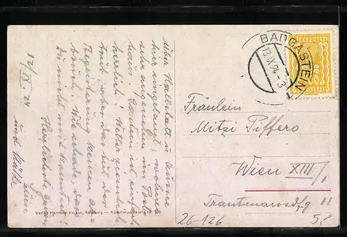 Künstler-AK Edward Theodore Compton: Badgastein, Ortsansicht aus der Vogelschau