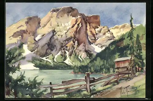 Künstler-AK Aldo Raimondi: Pragserwildsee im Pustertal