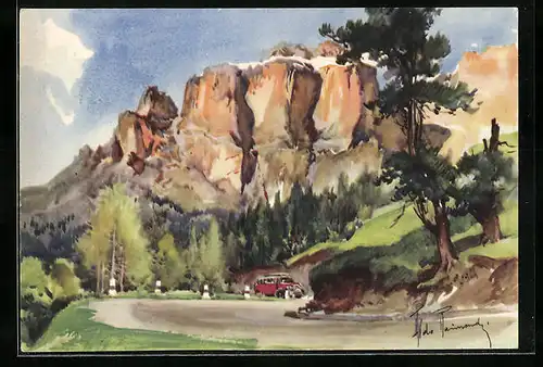 Künstler-AK Aldo Raimondi: Die Sellagruppe im Groednertal