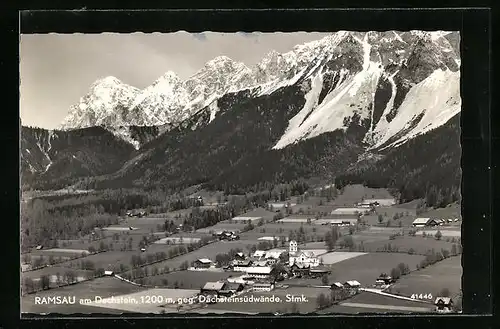 AK Ramsau am Dachstein, Blick gegen Dachsteinsüdwände, Ortsansicht