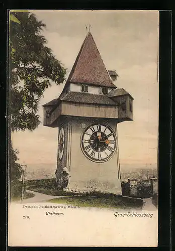AK Graz-Schlossberg, Uhrturm mit Ortsansicht