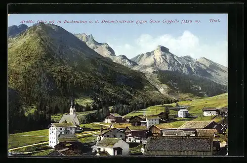 AK Arabba in Buchenstein, Panorama gegen Sasso Capello