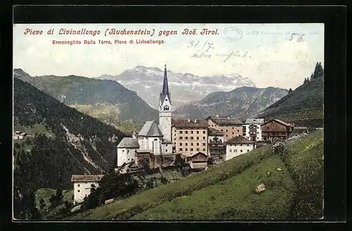 AK Pieve di Livinallongo, Panorama mit Kirche gegen Boe