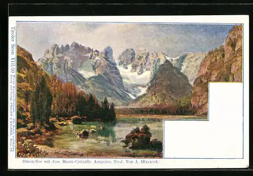Künstler-AK Ampezzo, Düren-See mit dem Monte-Cristallo