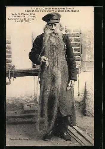 AK Montlucon, Louis Coulon, Mouleur aux Usines SAint-Jacques, Longeur de la Barbe 3m. 35