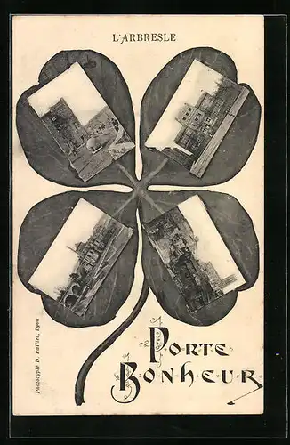 Blumengruss-AK L`Arbresle, Teilansichten auf Kleeblatt
