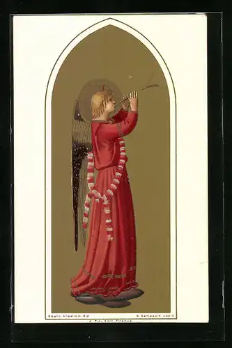 Künstler-AK Beato Angelico dip., Engel mit Trompete und Heiligenschein