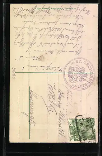 AK St. Georgenberg, Ortsansicht mit Waldlandschaft aus der Ferne