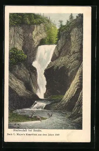 AK Reutte, Äsende Hirsche am Stuibenfall