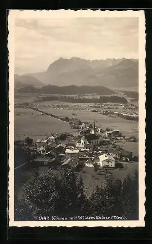 AK Kössen, Gesamtansicht mit Wildem Kaiser