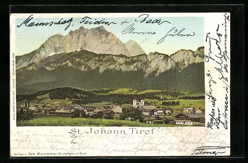 Lithographie St. Johann, Totalansicht aus der Ferne