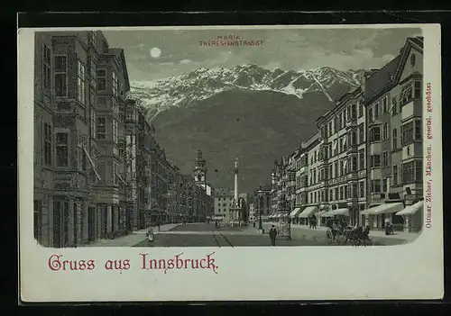 Mondschein-Lithographie Innsbruck, Passanten in der Maria-Theresien-Strasse