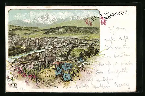Lithographie Innsbruck, Totalansicht gegen Süden