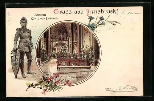 Lithographie Innsbruck, Hofkirche mit Arthur, dem König von England