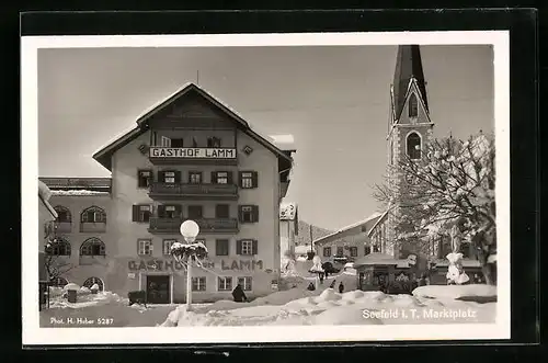AK Seefeld i. T., Gasthof zum Lamm am Marktplatz