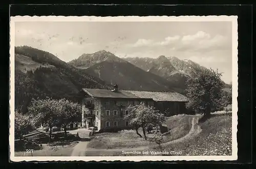 AK Walchsee, Seemühle mit Bergpanorama