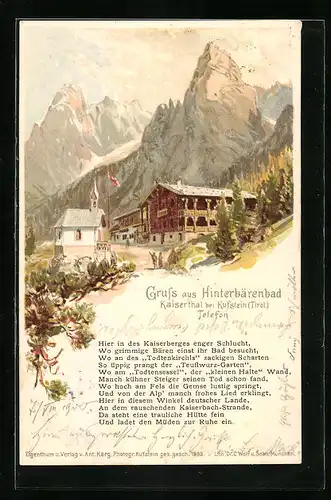 Lithographie Kufstein, Unterkunftshütte Hinterbärenbad