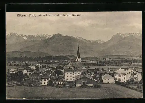 AK Kössen, Teilansicht mit wildem und zahmem Kaiser