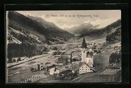 AK St. Jacob an der Arlbergstrasse, Teilansicht mit Kirche
