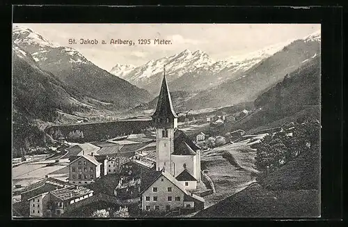 AK St. Jakob a. Arlberg, Ortspartie mit Kirche