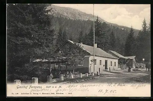 AK Fernpass, Strassenpartie vor dem Gasthof