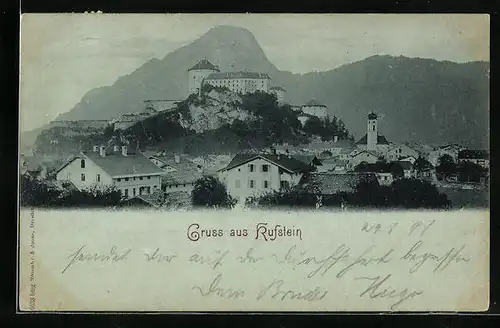 AK Kufstein, Ortsansicht mit Blick auf die Burg