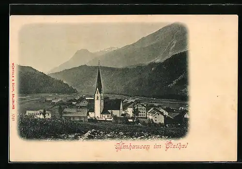 AK Umhausen im Ötzthal, Ortspartie mit Blick auf die Kirche