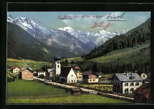 AK St. Anton am Arlberg, Ortspartie mit Kirche