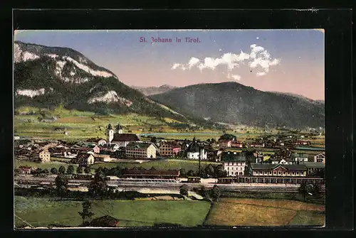 AK St. Johann, Ortspartie mit Blick auf den Bahnhof