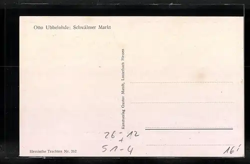 Künstler-AK Otto Ubbelohde: Bürger in hessischer Tracht auf dem Schwälmer Markt