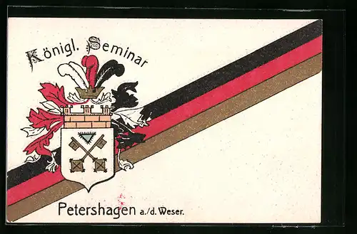 Künstler-AK Petershagen a. d. Weser, Königliches Seminar, Studentenwappen