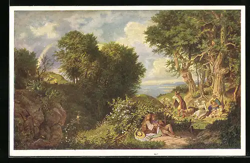 Künstler-AK Ludwig Richter: Junilandschaft mit dem Regenbogen