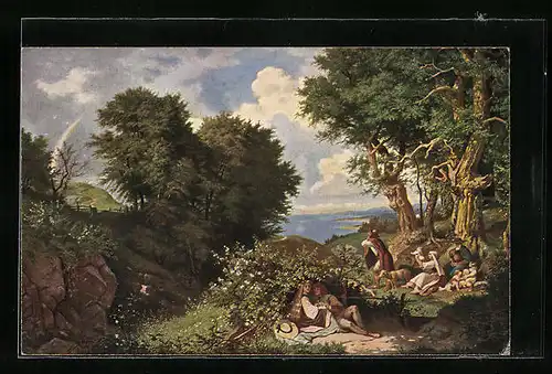 Künstler-AK Ludwig Richter: Junilandschaft mit Liebespaar