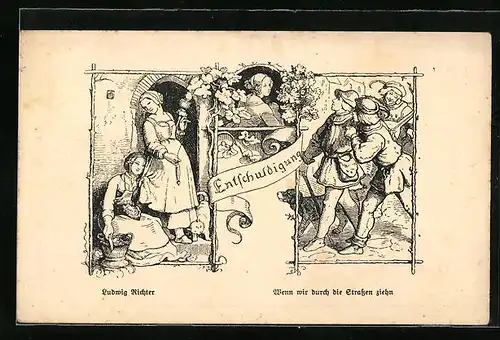 Künstler-AK Ludwig Richter: Wenn wir durch die Strassen ziehen