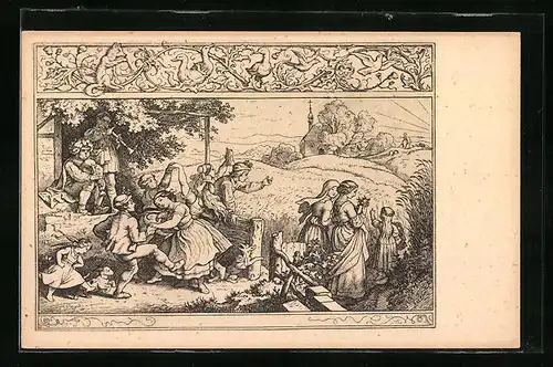 Künstler-AK Ludwig Richter: Führe uns nicht in Versuchung