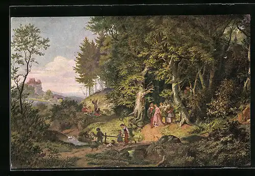 Künstler-AK Ludwig Richter: Brautzug durch den Wald