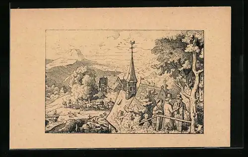 Künstler-AK Ludwig Richter: Der alte Turmhahn