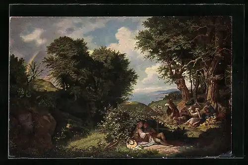 Künstler-AK Ludwig Richter: Junilandschaft mit Bauern