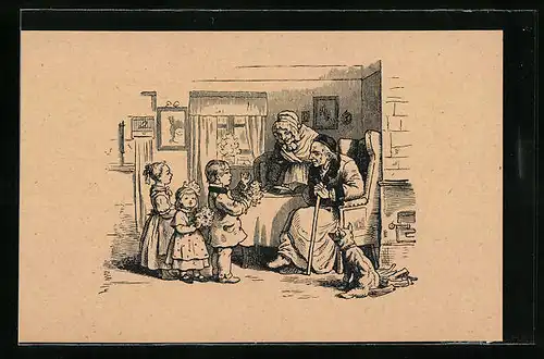 Künstler-AK Ludwig Richter: Kinderleben in der Stube