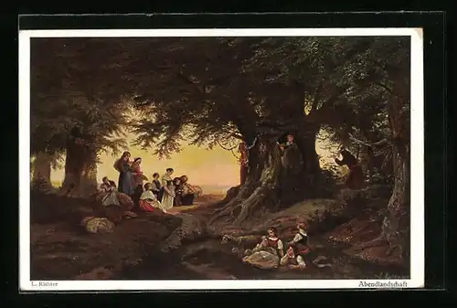 Künstler-AK Ludwig Richter: Abendlandschaft im Wald